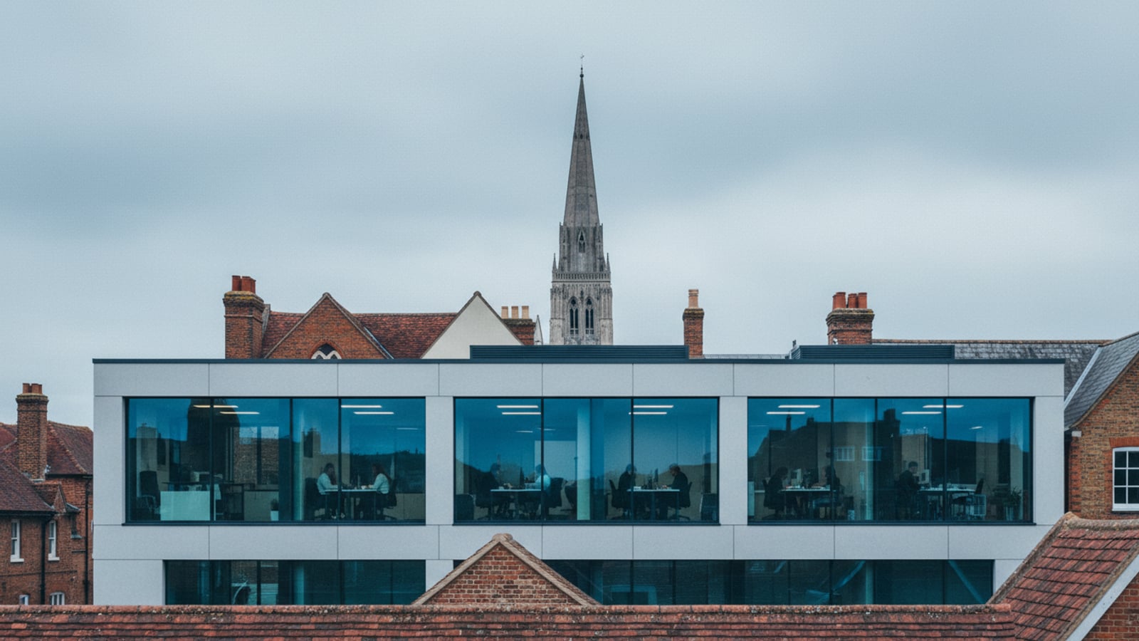 Chichester Cross and the surrounding historic town centre on a clear morning.